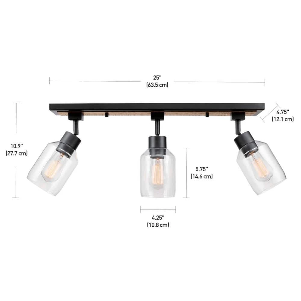Griffith 25 in. 3-Light Faux Wood and Matte Black Track Lighting with Clear Glass Shades by Globe Electric 5 Griffith 25 in. 3-Light Faux Wood and Matte Black Track Lighting with Clear Glass Shades by Globe Electric - Image 5