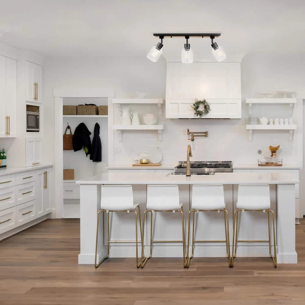 Griffith 25 in. 3-Light Faux Wood and Matte Black Track Lighting with Clear Glass Shades by Globe Electric 9 Griffith 25 in. 3-Light Faux Wood and Matte Black Track Lighting with Clear Glass Shades by Globe Electric - Image 9