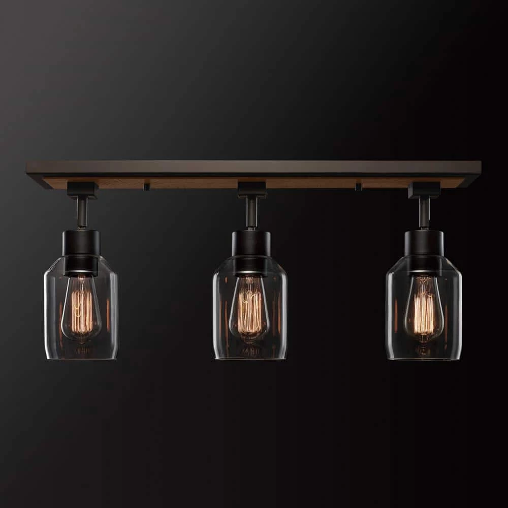 Griffith 25 in. 3-Light Faux Wood and Matte Black Track Lighting with Clear Glass Shades by Globe Electric 6 Griffith 25 in. 3-Light Faux Wood and Matte Black Track Lighting with Clear Glass Shades by Globe Electric - Image 6