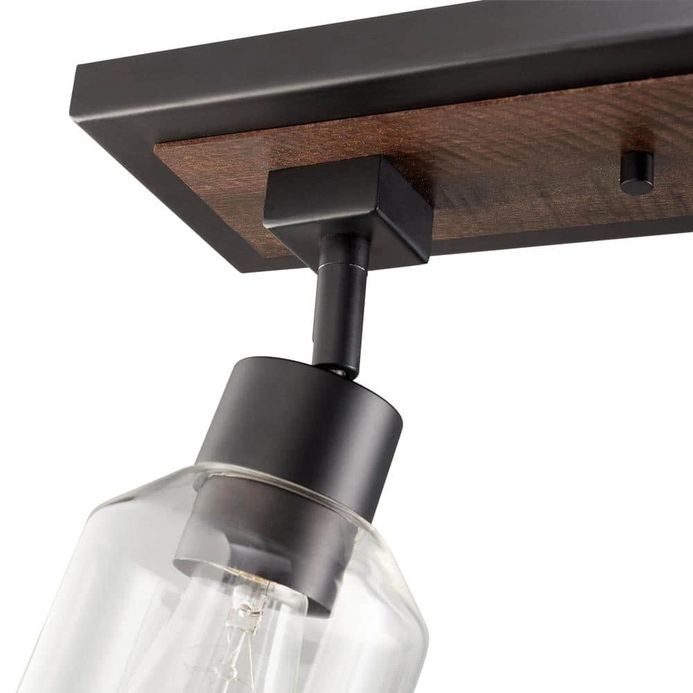 Griffith 25 in. 3-Light Faux Wood and Matte Black Track Lighting with Clear Glass Shades by Globe Electric 4 Griffith 25 in. 3-Light Faux Wood and Matte Black Track Lighting with Clear Glass Shades by Globe Electric - Image 4