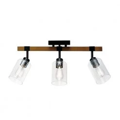 Austin 2 ft. 3-Light Faux Wood Fixed Track Lighting Kit with Matte Black Accents and Clear Glass Shades by Globe Electric