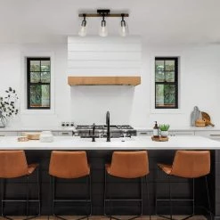 Austin 2 ft. 3-Light Faux Wood Fixed Track Lighting Kit with Matte Black Accents and Clear Glass Shades by Globe Electric -Deals Globe Electric Store faux wood globe electric track lighting kits 91000117 c3 1000