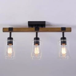 Austin 2 ft. 3-Light Faux Wood Fixed Track Lighting Kit with Matte Black Accents and Clear Glass Shades by Globe Electric -Deals Globe Electric Store faux wood globe electric track lighting kits 91000117 fa 1000
