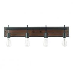 Mackay 30 in. 4-Light Faux Wood Vanity Light with Matte Black Accents by Globe Electric