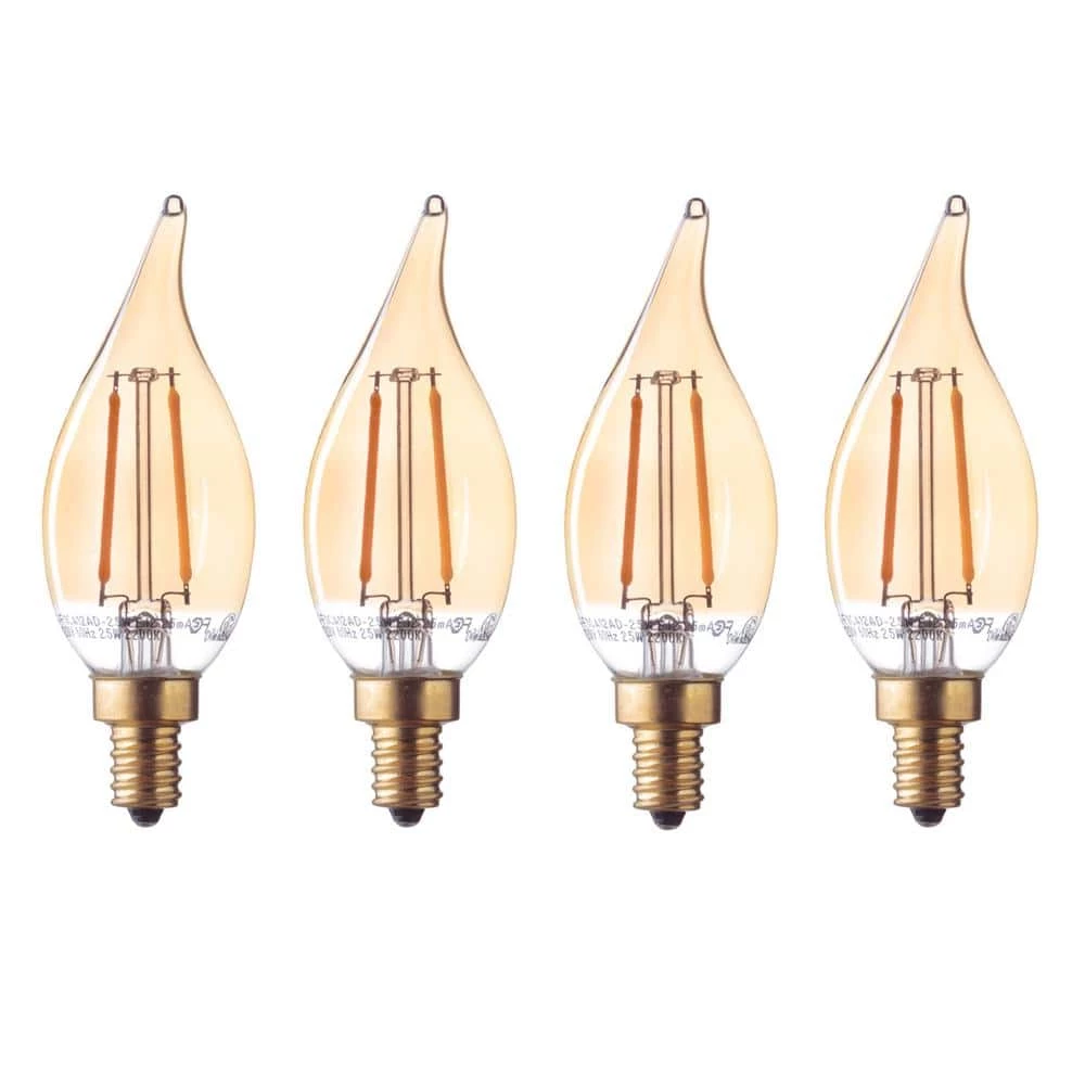 40 Watt Equivalent CA11 Dimmable Straight Filament Vintage Edison LED Light Bulb, Warm Candle Light (4-Pack) by Globe Electric 1 40 Watt Equivalent CA11 Dimmable Straight Filament Vintage Edison LED Light Bulb, Warm Candle Light (4-Pack) by Globe Electric