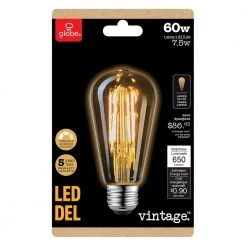 60 Watt Equivalent ST19 Dimmable Straight Filament Vintage Edison LED Light Bulb, Warm Amber Light by Globe Electric -Deals Globe Electric Store globe electric edison bulbs 73193 4f 1000