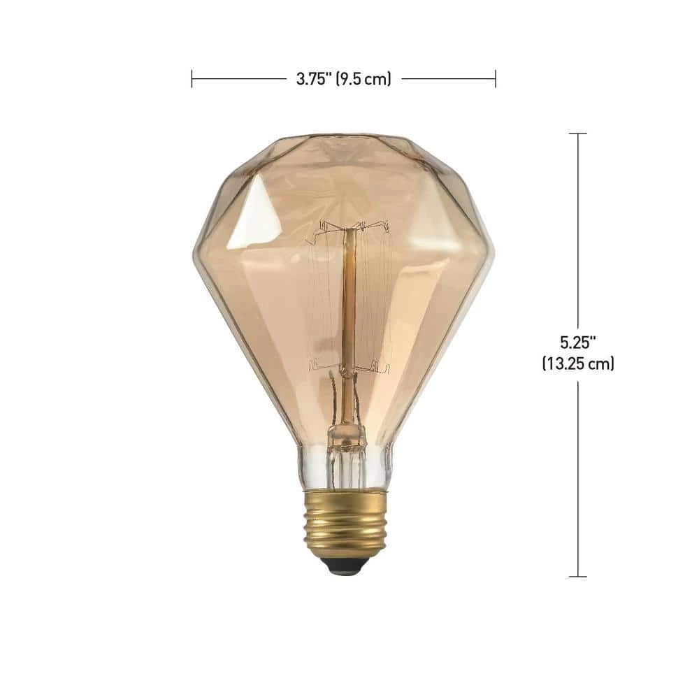 40 Watt Diamond Shape Dimmable Cage Filament Amber Glass Vintage Edison Incandescent Light Bulb, Soft White Light by Globe Electric 3 40 Watt Diamond Shape Dimmable Cage Filament Amber Glass Vintage Edison Incandescent Light Bulb, Soft White Light by Globe Electric - Image 3