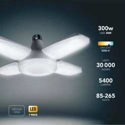 300-Watt Equivalent Flood LED Light Bulb 5000K Adjustable Fan Blade Garage Light with Neck Extender (1-Bulb) by Globe Electric -Deals Globe Electric Store globe electric led light bulbs 35636 4f 1000