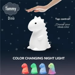 Tommy Dinosaur MultiColor changing Integrated LED Rechargeable Silicone Night Light Lamp, White by Globe Electric -Deals Globe Electric Store globe electric led night lights 13099 c3 1000