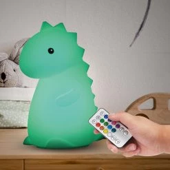 1-Watt Tommy Giggle Dinosaur Multi-Color Changing Rechargeable Silicone LED Night Light Lamp, White by Globe Electric -Deals Globe Electric Store globe electric led night lights 13249 4f 1000