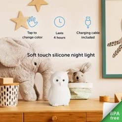 Oliver Owl Multicolor Changing Integrated LED Rechargeable Silicone Night Light Lamp, White by Globe Electric -Deals Globe Electric Store globe electric led night lights 13284 fa 1000