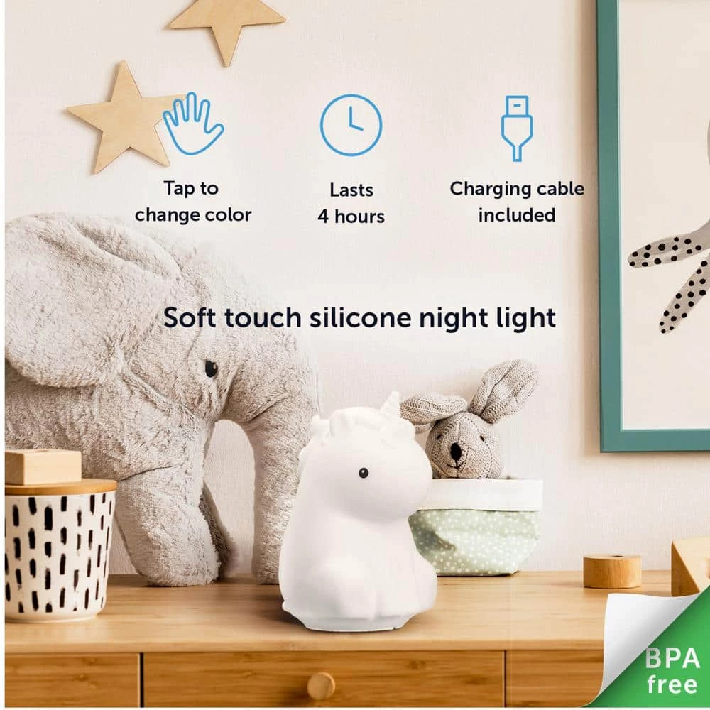 Emma Unicorn Multi-Color Changing Integrated LED Rechargeable Silicone Night Light Lamp, White by Globe Electric 10 Emma Unicorn Multi-Color Changing Integrated LED Rechargeable Silicone Night Light Lamp, White by Globe Electric - Image 10
