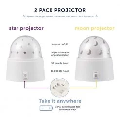1-Watt Rotating Star and Moon Projector LED Integrated Night Light, Battery Operated, 30 Min Timer (2-Pack) by Globe Electric -Deals Globe Electric Store globe electric led night lights 91002797 66 1000