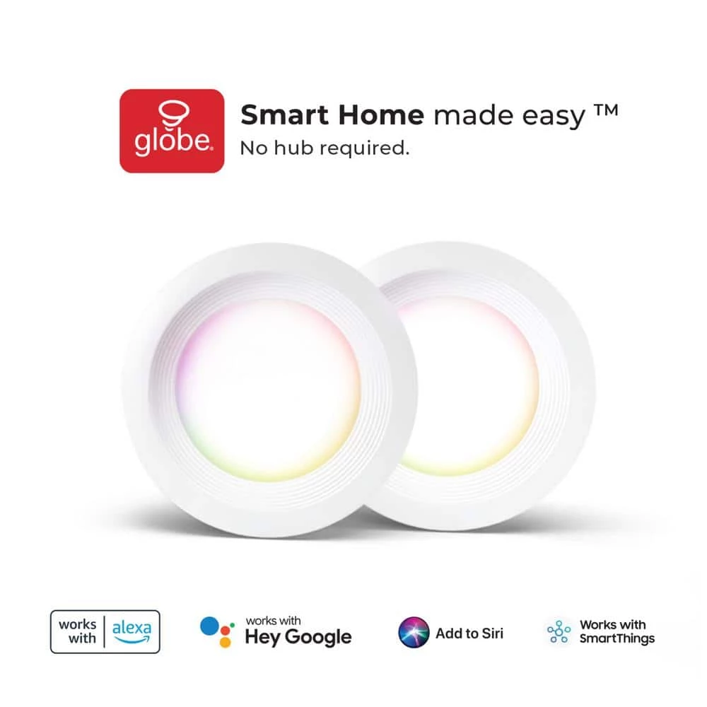 Wi-Fi Smart 4 in. Slim Baffle LED Recessed Lighting Kit 2-Pack, Multi-Color Changing RGB, Tunable White, Wet Rated by Globe Electric 9 Wi-Fi Smart 4 in. Slim Baffle LED Recessed Lighting Kit 2-Pack, Multi-Color Changing RGB, Tunable White, Wet Rated by Globe Electric - Image 9