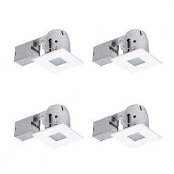 4 in. Square Matte White Recessed Bathroom Kit with Frosted Glass (4-Pack) by Globe Electric