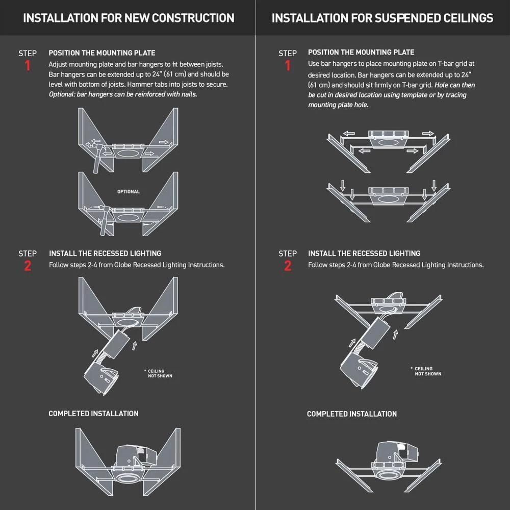All in One 7 in. New Recessed Construction Mounting Plate with Hanger Bars by Globe Electric 4 All in One 7 in. New Recessed Construction Mounting Plate with Hanger Bars by Globe Electric - Image 4