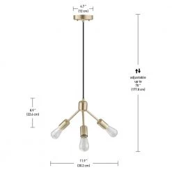 3-Light Gold Chandelier with Matte Black Cloth Cord by Globe Electric 11 3-Light Gold Chandelier with Matte Black Cloth Cord by Globe Electric -Deals Globe Electric Store gold globe electric chandeliers 60753 44 1000