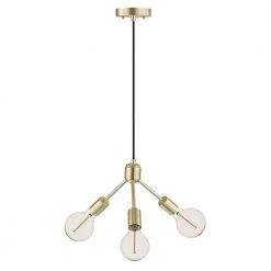 3-Light Gold Chandelier with Matte Black Cloth Cord by Globe Electric