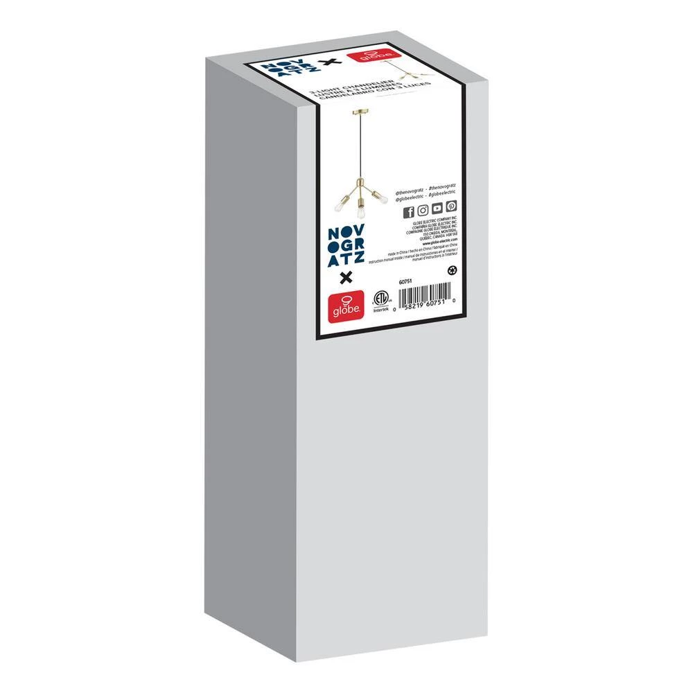 3-Light Gold Chandelier with Matte Black Cloth Cord by Globe Electric 7 3-Light Gold Chandelier with Matte Black Cloth Cord by Globe Electric - Image 7