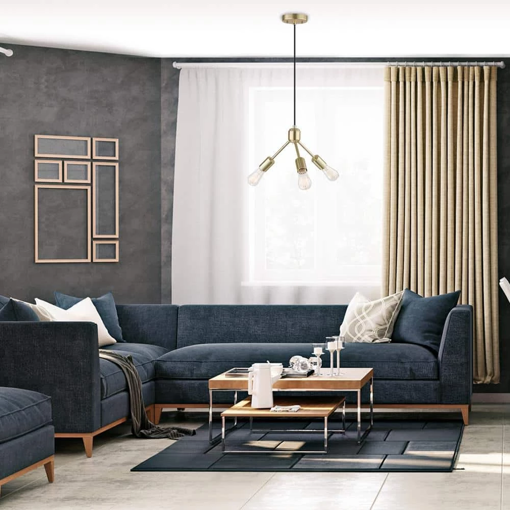 3-Light Gold Chandelier with Matte Black Cloth Cord by Globe Electric 2 3-Light Gold Chandelier with Matte Black Cloth Cord by Globe Electric - Image 2