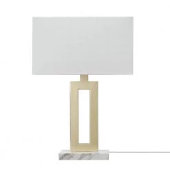 D'Alessio 20 in. Gold Table Lamp with White Linen Shade and Faux Marble Base, CEC Title 20 LED Bulb Included by Globe Electric