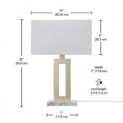 D'Alessio 20 in. Gold Table Lamp with White Linen Shade and Faux Marble Base, CEC Title 20 LED Bulb Included by Globe Electric -Deals Globe Electric Store gold globe electric table lamps 91000551 c3 1000