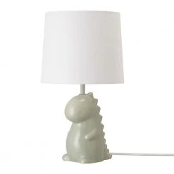 Tommy Dinosaur 16 in. Green Ceramic Table Lamp with White Cotton Shade by Globe Electric