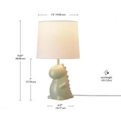 Tommy Dinosaur 16 in. Green Ceramic Table Lamp with White Cotton Shade by Globe Electric -Deals Globe Electric Store green globe electric table lamps 91002859 66 1000