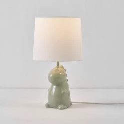 Tommy Dinosaur 16 in. Green Ceramic Table Lamp with White Cotton Shade by Globe Electric -Deals Globe Electric Store green globe electric table lamps 91002859 fa 1000