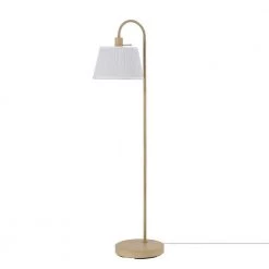 68 in. Light Faux Wood Floor Lamp with White Pattern Shade, On/Off Rotary Switch on Socket by Globe Electric