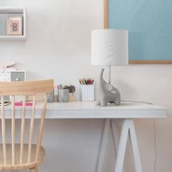 Ellie 16.5 in. Light Gray Ceramic Elephant Table Lamp with White Fabric Shade and On/Off Switch on Socket by Globe Electric -Deals Globe Electric Store light gray globe electric table lamps 67501 4f 1000