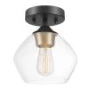 Harrow 1-Light Matte Black Semi-Flush Mount Ceiling Light with Gold Accent Socket and Clear Glass Shade by Globe Electric