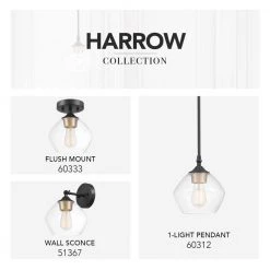 Harrow 1-Light Matte Black Semi-Flush Mount Ceiling Light with Gold Accent Socket and Clear Glass Shade by Globe Electric -Deals Globe Electric Store matte black and brass globe electric flush mount lights 60333 76 1000