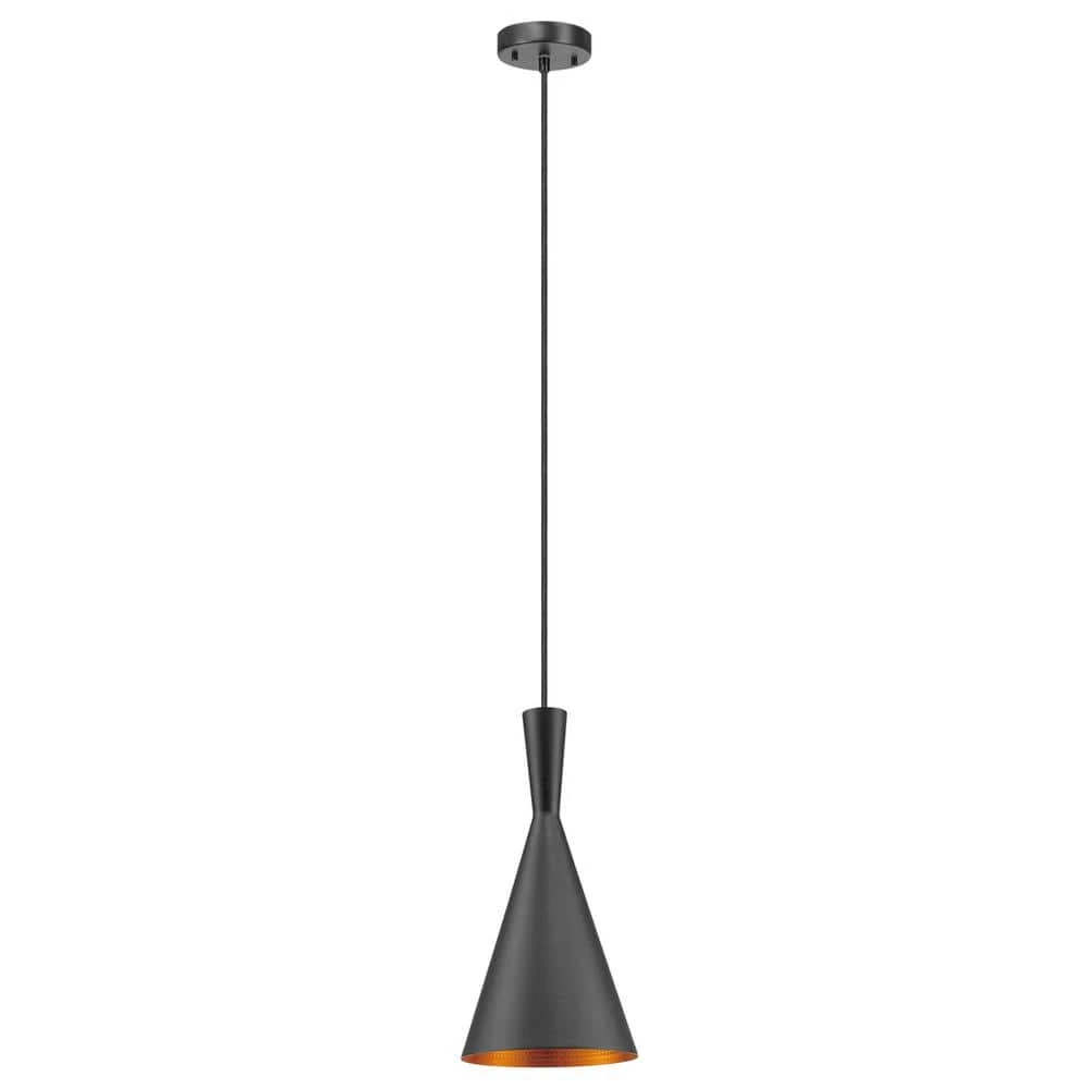 Mira 1-Light 63 in. Matte Black and Gold Hourglass Pendant by Globe Electric 1 Mira 1-Light 63 in. Matte Black and Gold Hourglass Pendant by Globe Electric