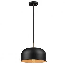 Emerson 1-Light Matte Black Pendant Light with Matte Brass Accents and Woven Fabric Hanging Cord by Globe Electric