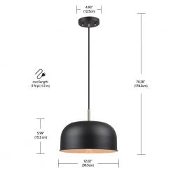 Emerson 1-Light Matte Black Pendant Light with Matte Brass Accents and Woven Fabric Hanging Cord by Globe Electric -Deals Globe Electric Store matte black globe electric chandeliers 44846 c3 1000