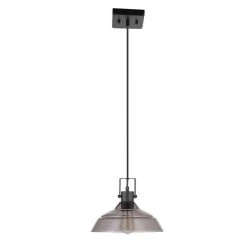 Sutton 1-Light Matte Black Pendant with Smoke Glass Shade by Globe Electric