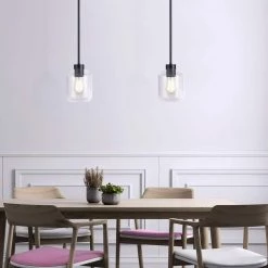 Middleton 1-Light Matte Black Pendant Lighting with Clear Glass Shade by Globe Electric -Deals Globe Electric Store matte black globe electric chandeliers 60331 31 1000