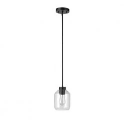 Middleton 1-Light Matte Black Pendant Lighting with Clear Glass Shade by Globe Electric