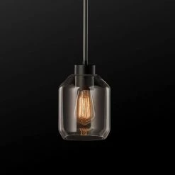 Middleton 1-Light Matte Black Pendant Lighting with Clear Glass Shade by Globe Electric -Deals Globe Electric Store matte black globe electric chandeliers 60331 c3 1000