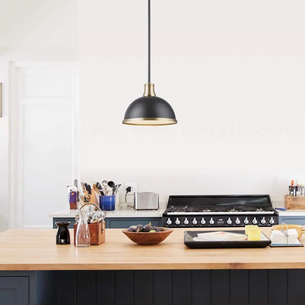 Beckett 1-Light Matte Black Pendant Light with Metal Shade and Matte Brass Accents by Globe Electric 10 Beckett 1-Light Matte Black Pendant Light with Metal Shade and Matte Brass Accents by Globe Electric - Image 10