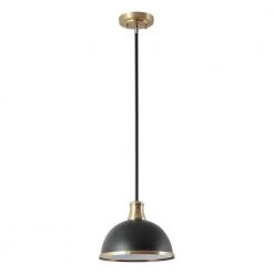 Beckett 1-Light Matte Black Pendant Light with Metal Shade and Matte Brass Accents by Globe Electric