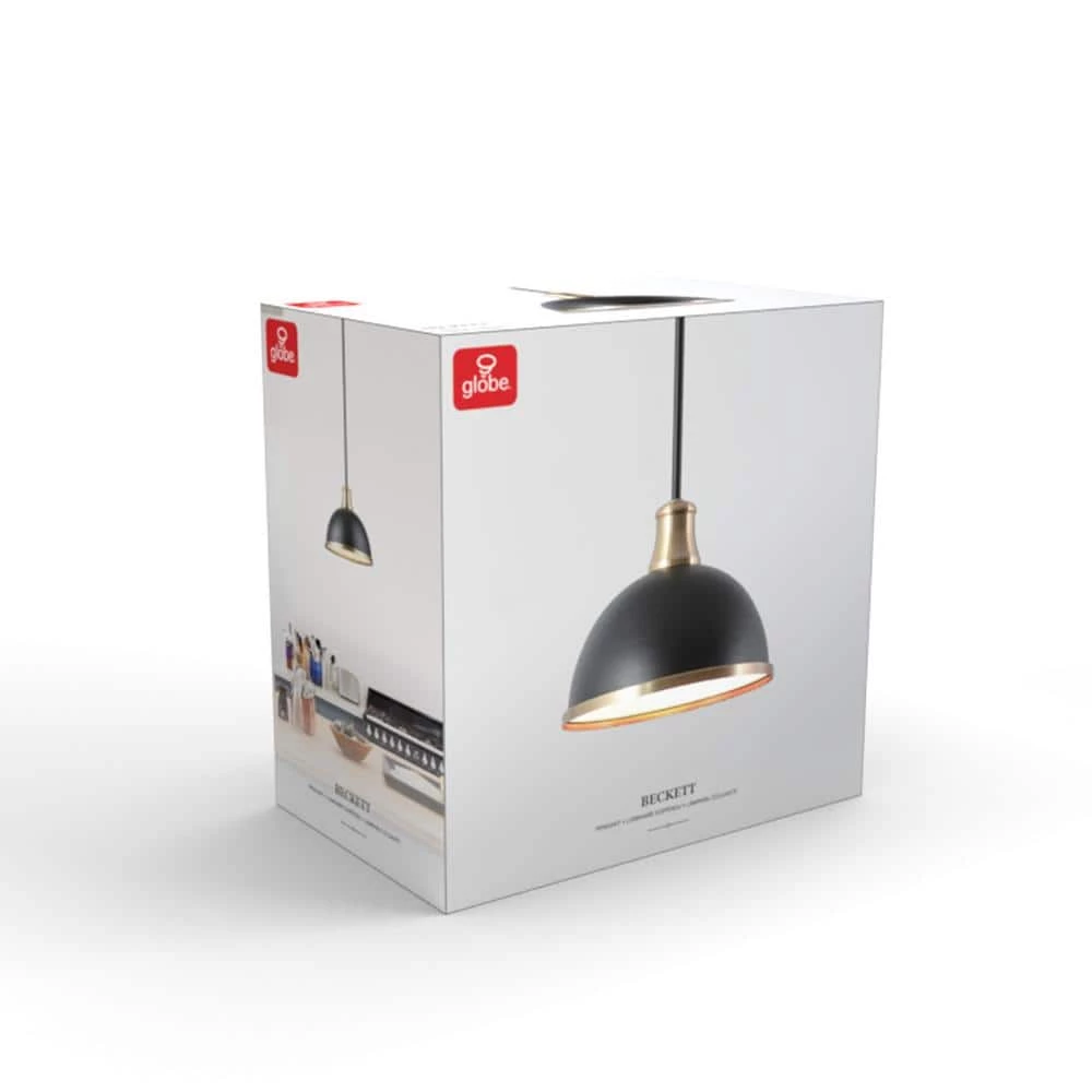 Beckett 1-Light Matte Black Pendant Light with Metal Shade and Matte Brass Accents by Globe Electric 3 Beckett 1-Light Matte Black Pendant Light with Metal Shade and Matte Brass Accents by Globe Electric - Image 3