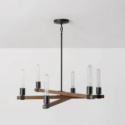 Walken 6-Light Matte Black Chandelier with Faux Wood Accents by Globe Electric -Deals Globe Electric Store matte black globe electric chandeliers 60546 4f 1000