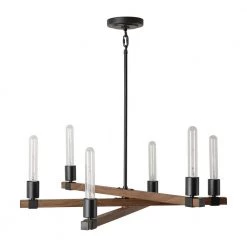 Walken 6-Light Matte Black Chandelier with Faux Wood Accents by Globe Electric
