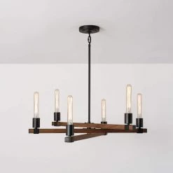 Walken 6-Light Matte Black Chandelier with Faux Wood Accents by Globe Electric -Deals Globe Electric Store matte black globe electric chandeliers 60546 c3 1000