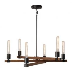 Walken 6-Light Matte Black Chandelier with Faux Wood Accents by Globe Electric -Deals Globe Electric Store matte black globe electric chandeliers 60546 fa 1000