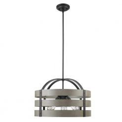 Maddox 3-Light Matte Black Chandelier with Faux Wood by Globe Electric