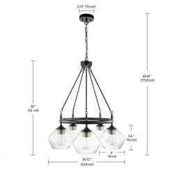 Harrow 5-Light Matte Black Chandelier with Gold Accent Sockets and Clear Glass Shades by Globe Electric -Deals Globe Electric Store matte black globe electric chandeliers 60872 44 1000