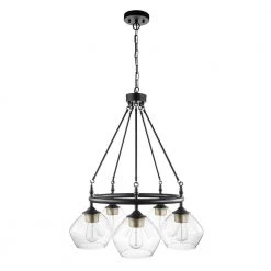 Harrow 5-Light Matte Black Chandelier with Gold Accent Sockets and Clear Glass Shades by Globe Electric